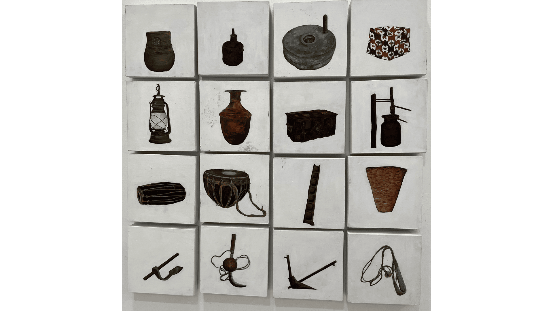 Traditional tools and accessories, highlighting Nepal’s fascinating past. Jaato, Theki, Dokos, Halo, Kodali, Hasiya, Daamlo, Sanduks, and other tools were once a part of daily life. Musical instruments in the second row such as Madal—the icon of Nepali folk music and Damaha, is a key component in Nepal’s Panche Baja.